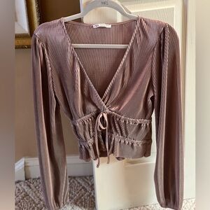 Zara accordion pleated v neck blouse size small
